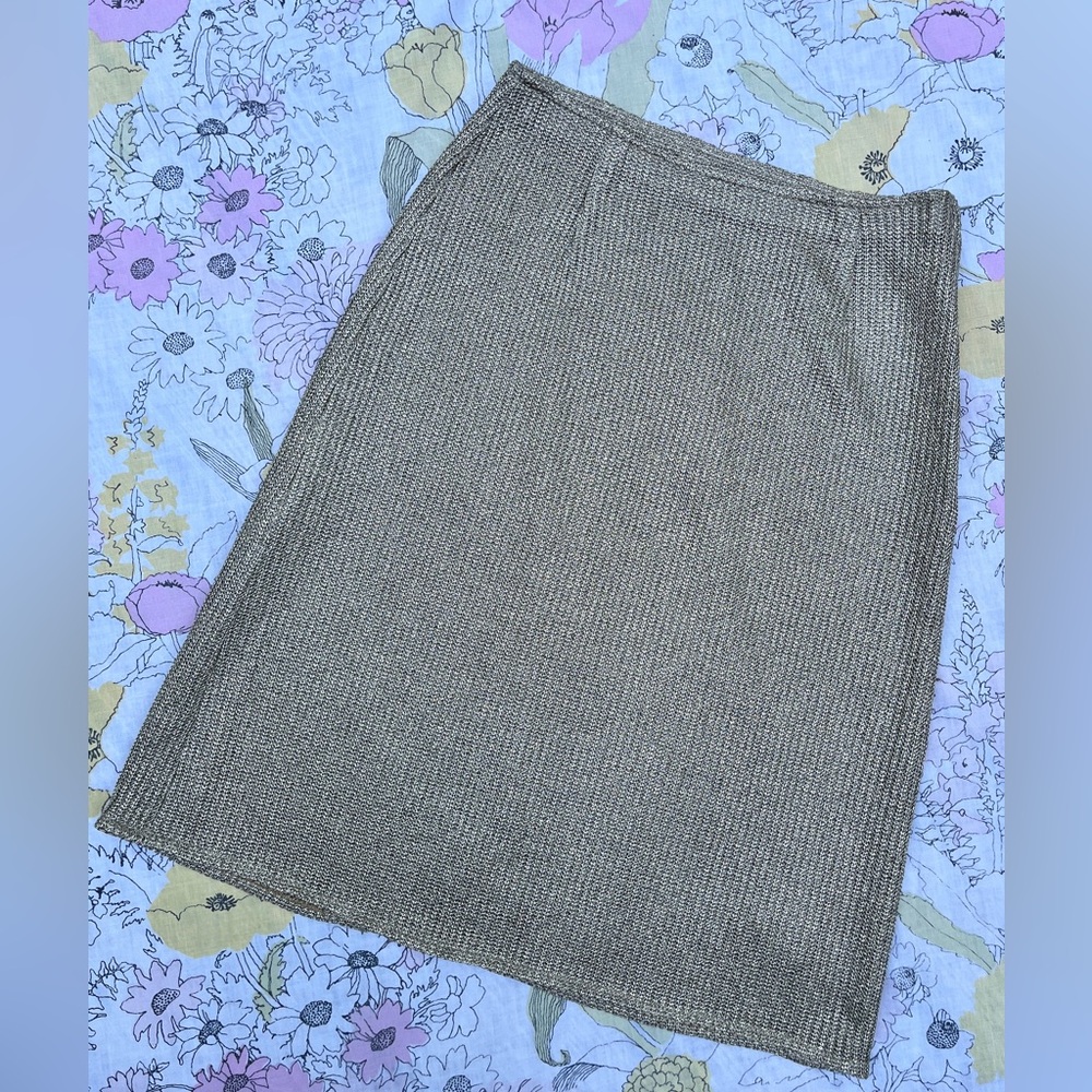 Vintage Sexy Date Night Ribbed Gold Metallic Knit Knee-Lngth Skirt Lux FANTASTIC